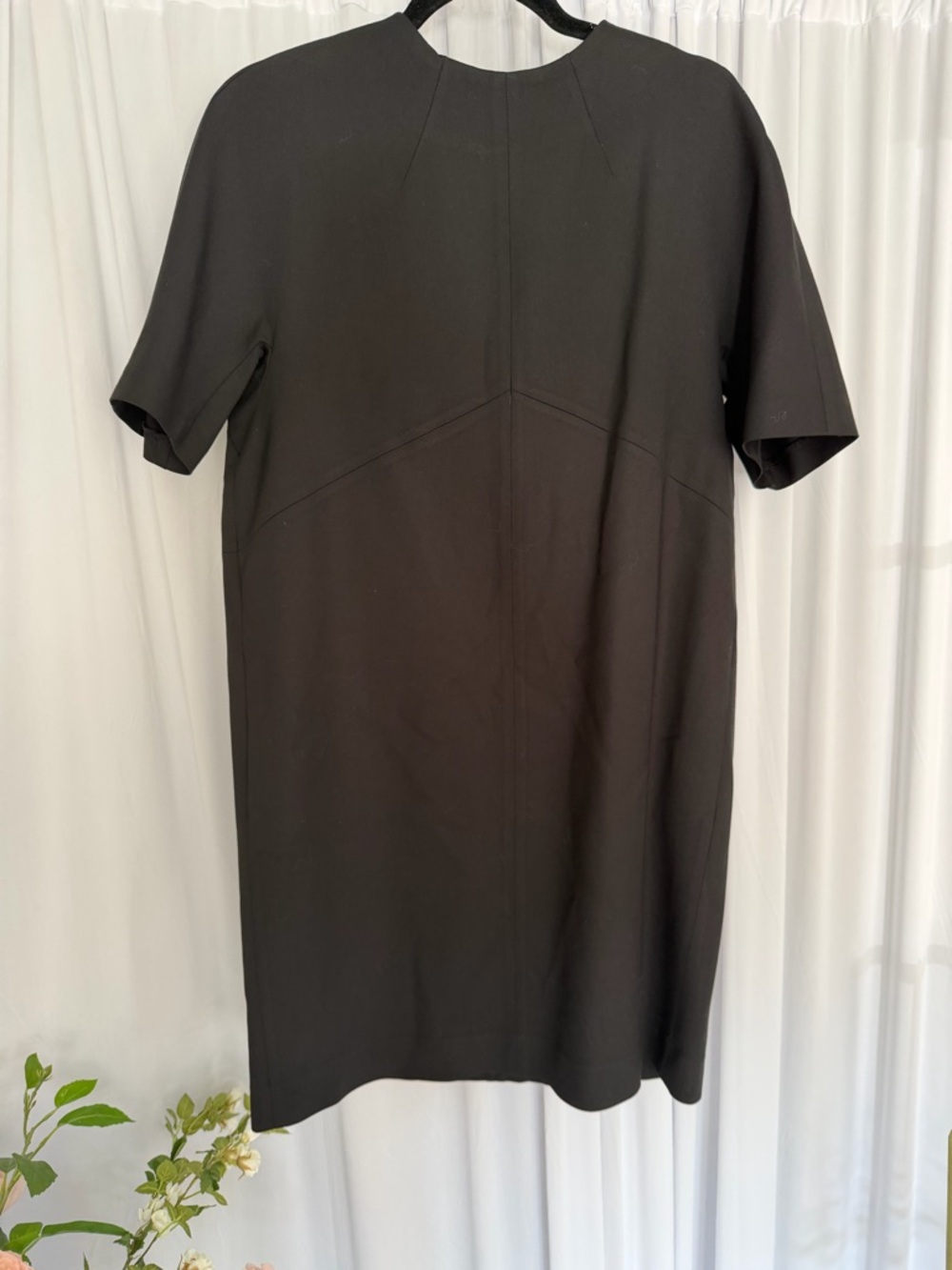 Massimo Dutti Black Shift Dress with Short Sleeves